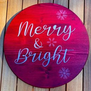 Merry & Bright !! Christmas tray or door hanging